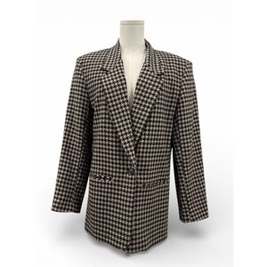 Vintage Alfred Dunner Houndstooth Wool Blazer USA Women Size 10 Classic Acadamia